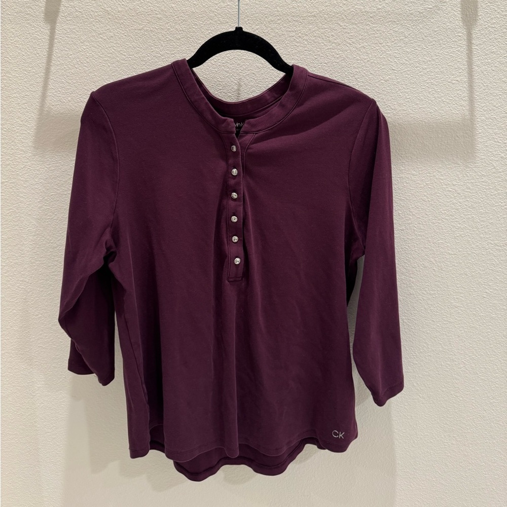 Calvin Klein Women's Purple Button-Up Henley top xl